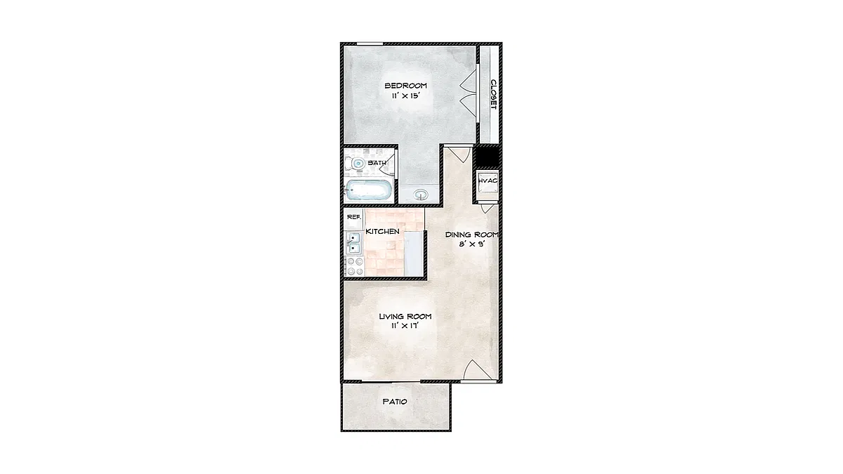 Floor plan 1 Bed, 1 Bath A