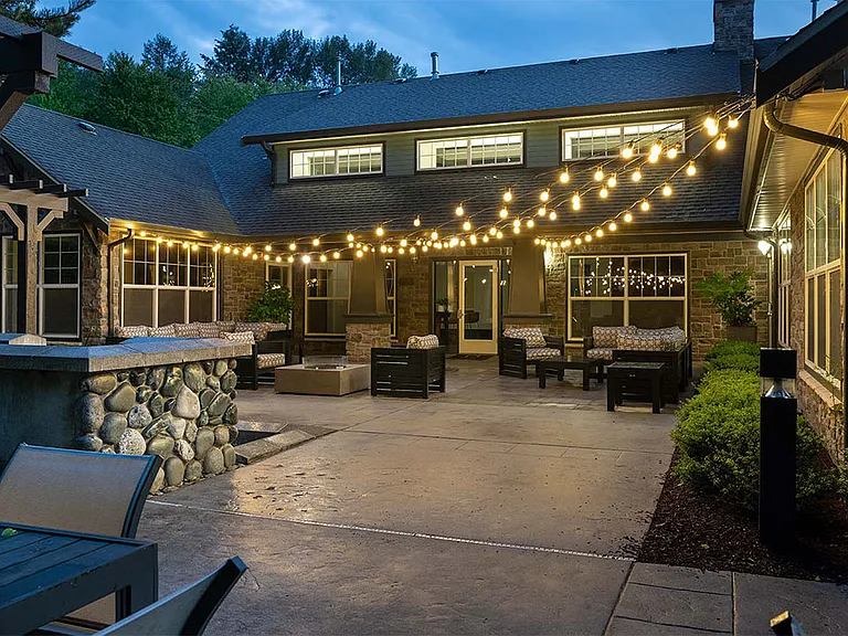 Apartment community outdoor fire pit at Griffis North Creek in Bothell, Washington.