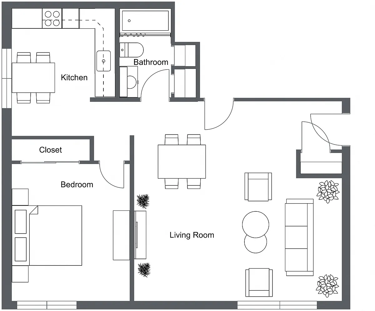 Floor plan 1 Bed - 1 Bath