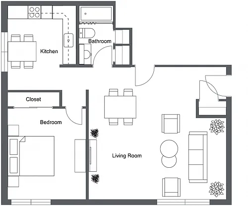 Floor plan 1 Bed - 1 Bath