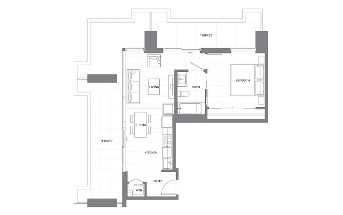Floor plan 1 Bedroom 1 Bath Den A19