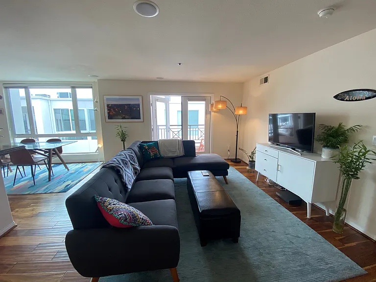 open concept living area with huge south facing windows