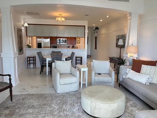 The kitchen, dining and living room