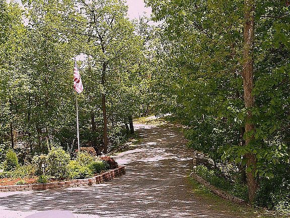 The driveway into the property.