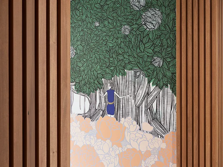 WakeaGardens_InteriorHallway_CloseUpTreeMural