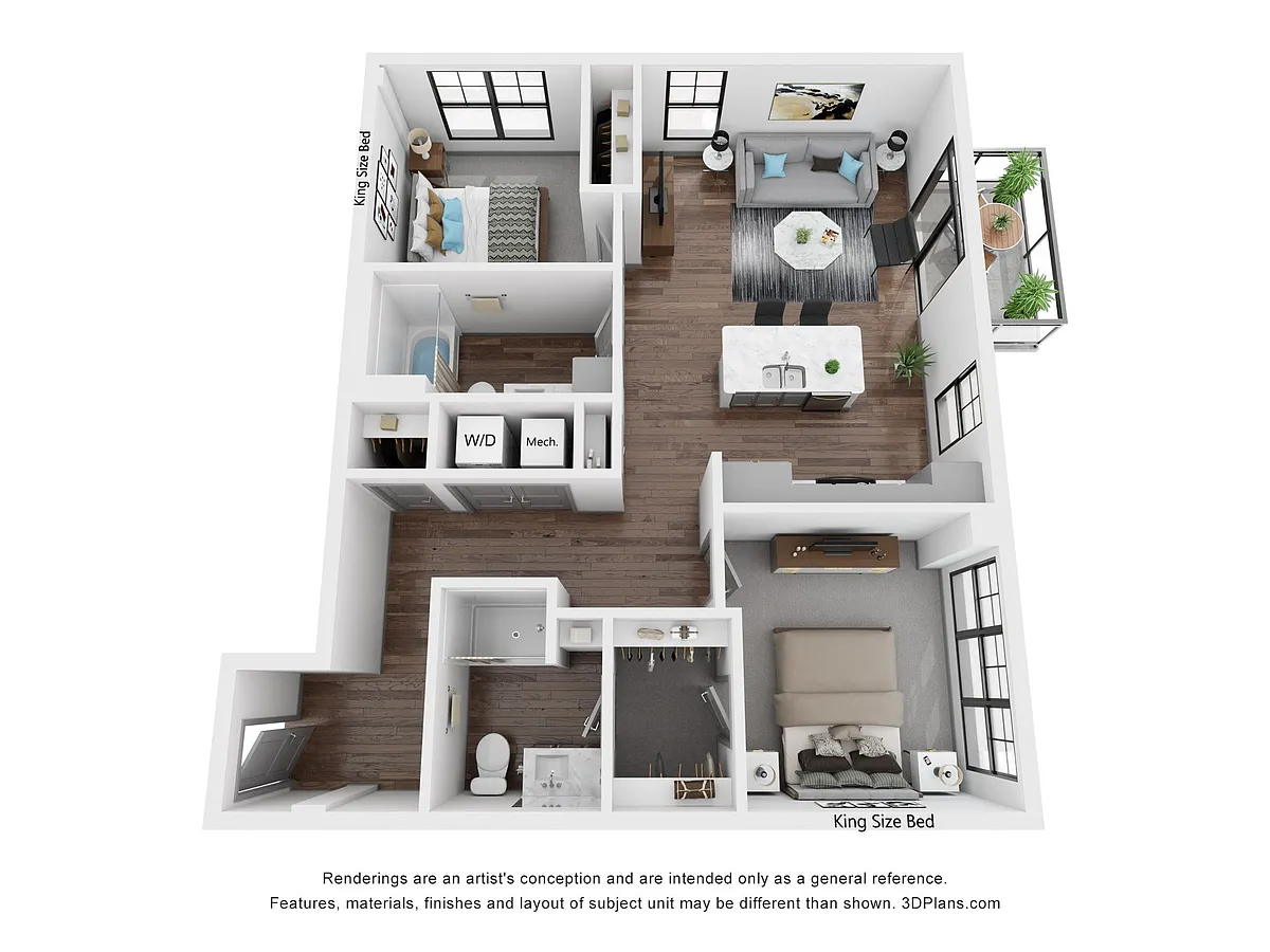 Floor plan Two Bedroom D1 - Riverfront