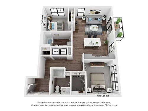 Floor plan Two Bedroom D1 - Riverfront