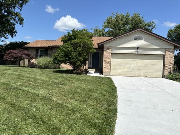 Front view showing 2 car garage