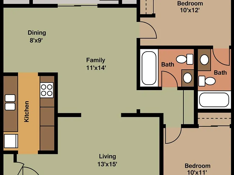 2bed/2bath Plan D 970 SQ FT