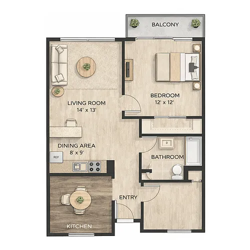 Floor plan 1 Bedroom, 1 Bathroom