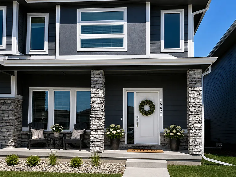 End unit with serene front porch