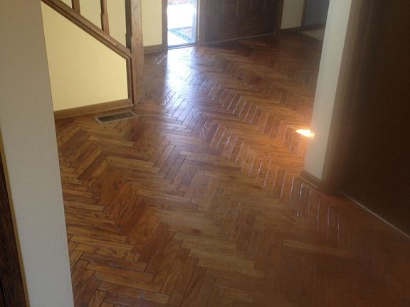 Parquet wood floor entryway