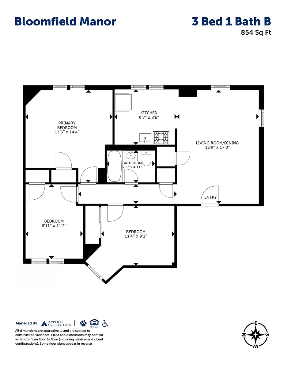 Floor plan 3 Bed 1 Bath B