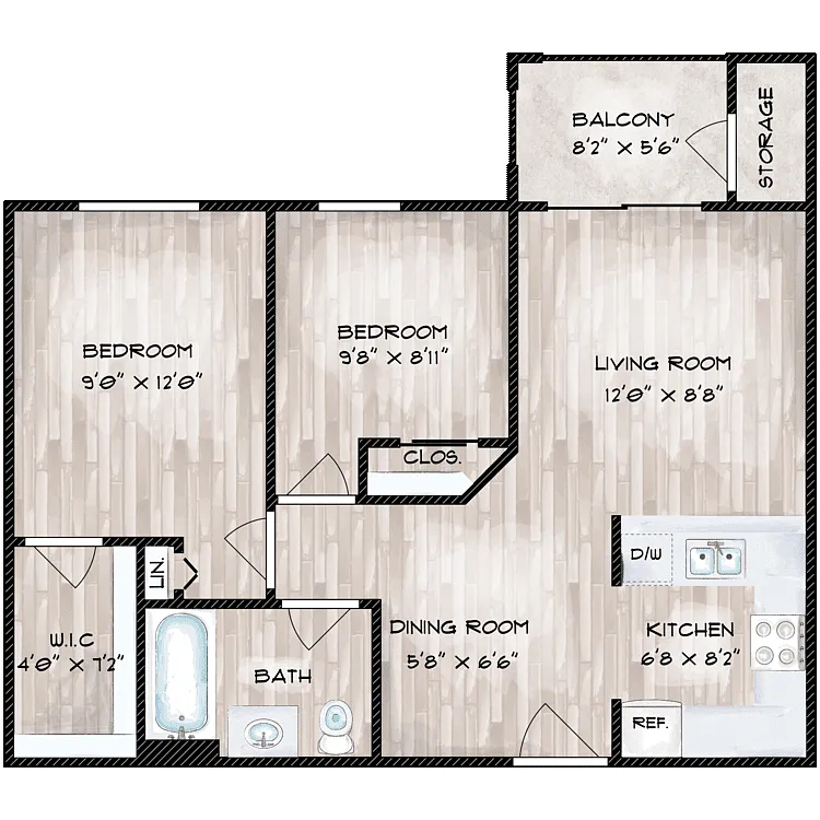 Floor plan 2 Bed 1 Bath