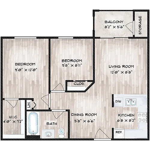 Floor plan 2 Bed 1 Bath