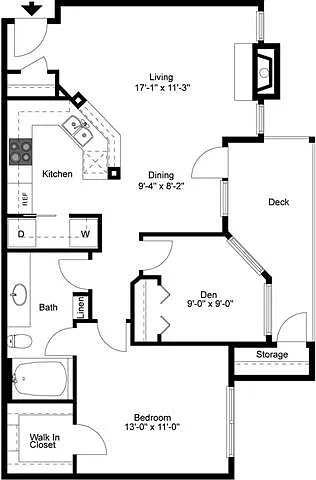 Floor plan Venenzia 2 Bedroom 1 Bath