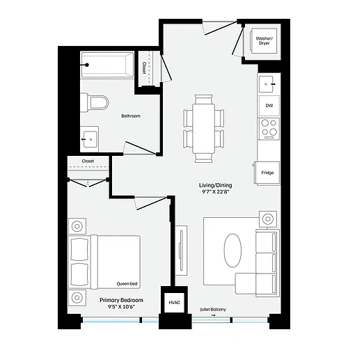 Floor plan A6 One Bedroom