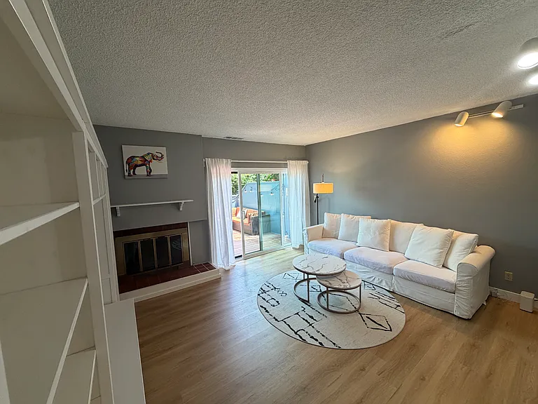 2 floor, living room + fireplace + patio