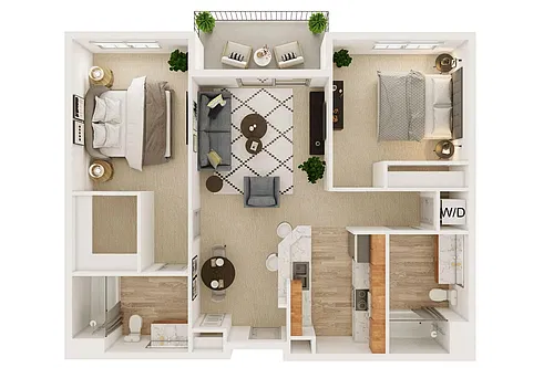 Floor plan 2 Bedroom, 2 Bath A