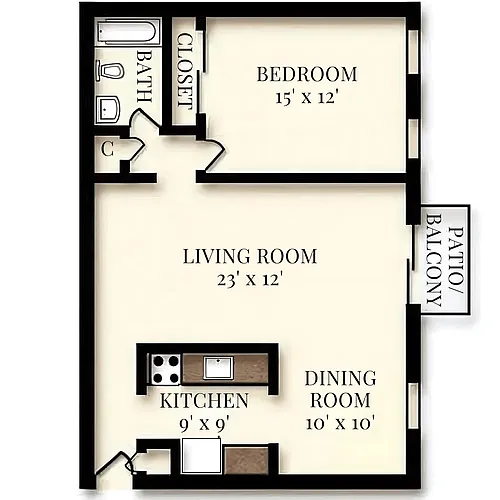 Floor plan 1 Bedroom 1 Bath