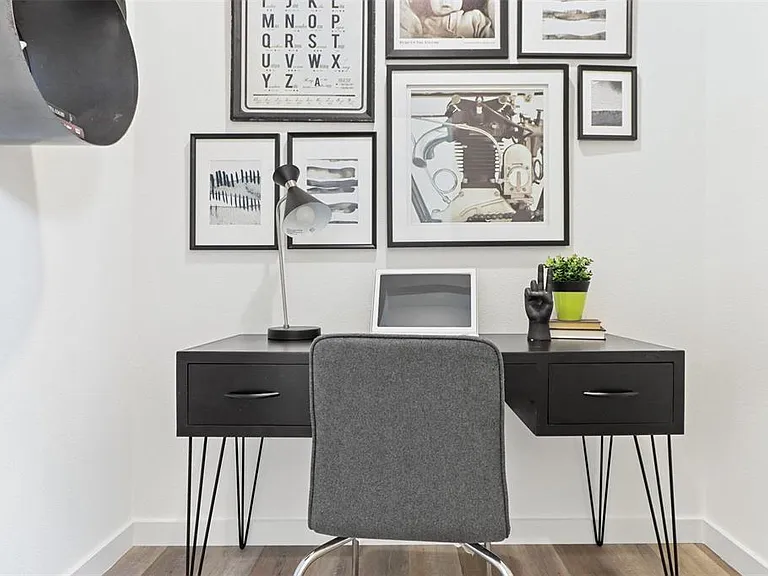 Bonus office nook perfect for a small desk, chair and bookshelf.