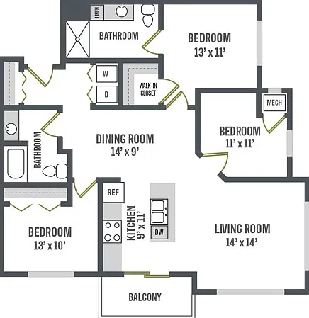 Floor Plan E1 | Elan | Apartments in Fitchburg, WI Floor Plan E1 | Elan | Apartments in Fitchburg, WI