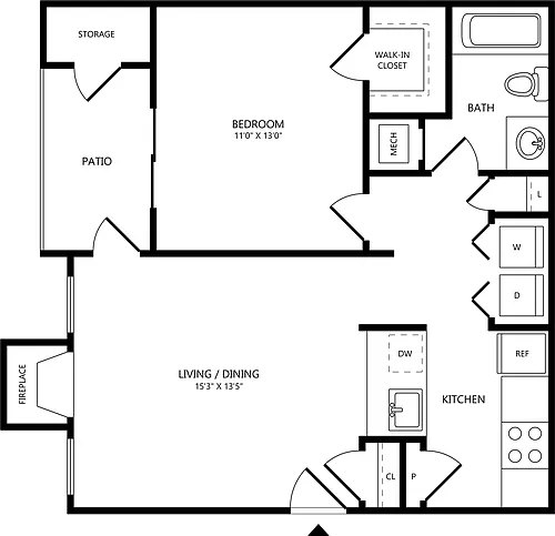 Floor plan 1 Bed/1 Bath-A1