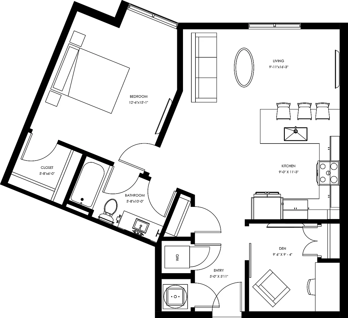 Floor plan A9 - One Bedroom + Den