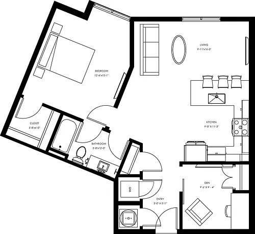 Floor plan A9 - One Bedroom + Den