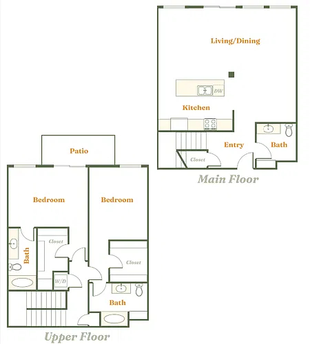 Floor plan 2 Bedroom 2.5 Bath Townhome (C)