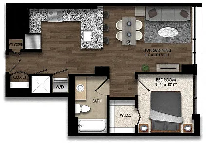 Floor plan 1 Bed/1 Bath-9E