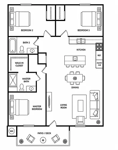 Floor plan 3 Bedroom 2 Bath