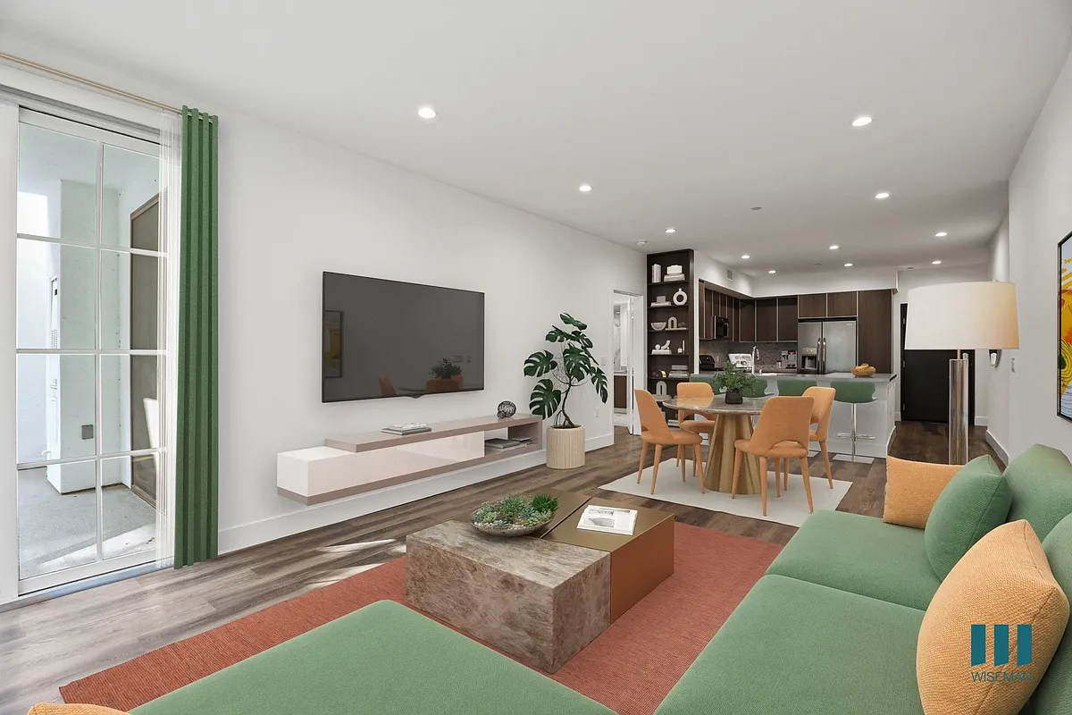 Open-Concept Living Room, Dining Room, Kitchen with Patio - Kelton Madera by Wiseman