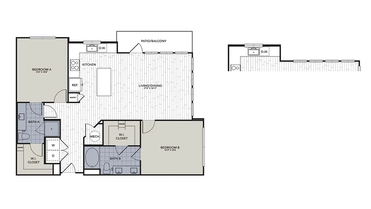 Floor plan Two Bedroom, Two Bathroom