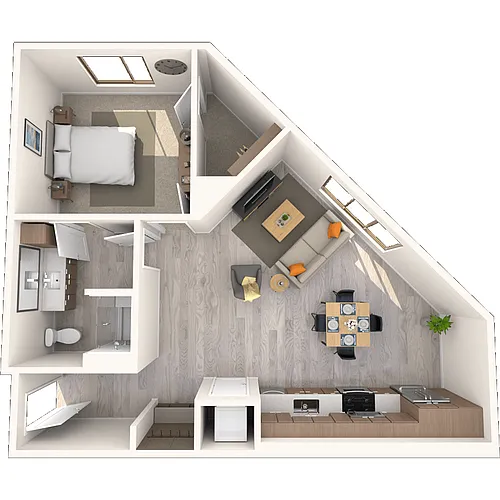 Floor plan A8 1x1-852 SF
