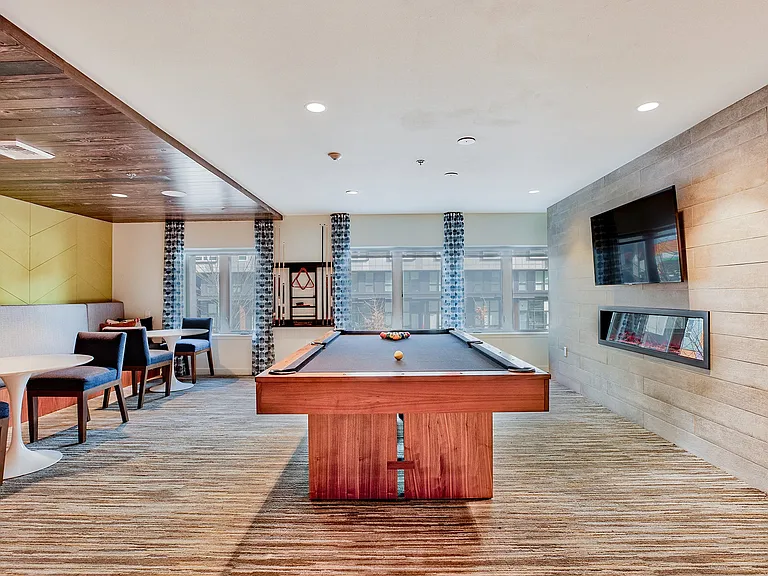 Game room including a pool table and television