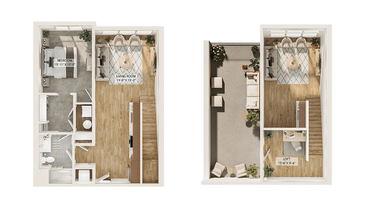 Floor plan 1 Bed/1 Bath Loft-A1L