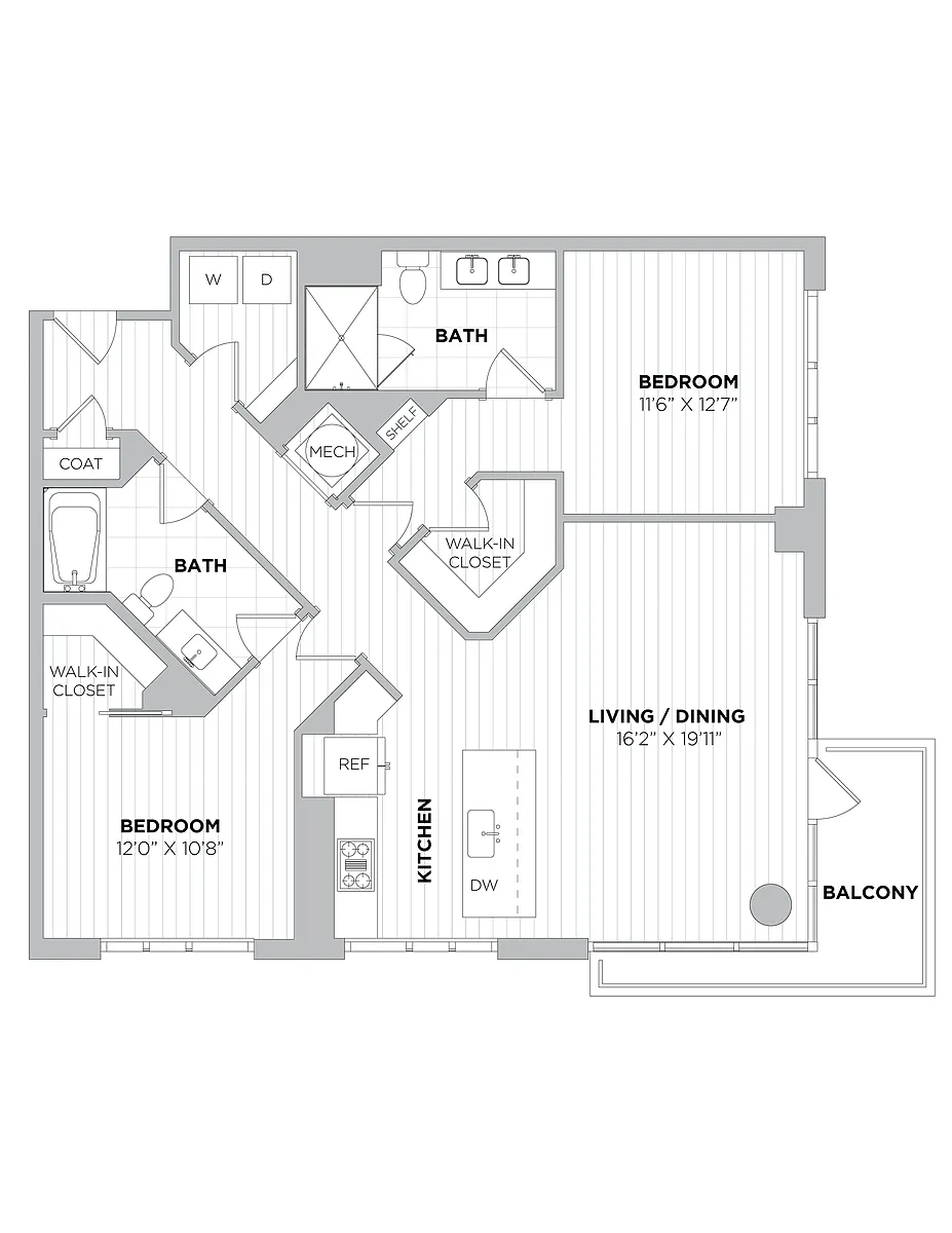 Floor plan 2 Bed/2 Bath-2B