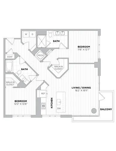 Floor plan 2 Bed/2 Bath-2B