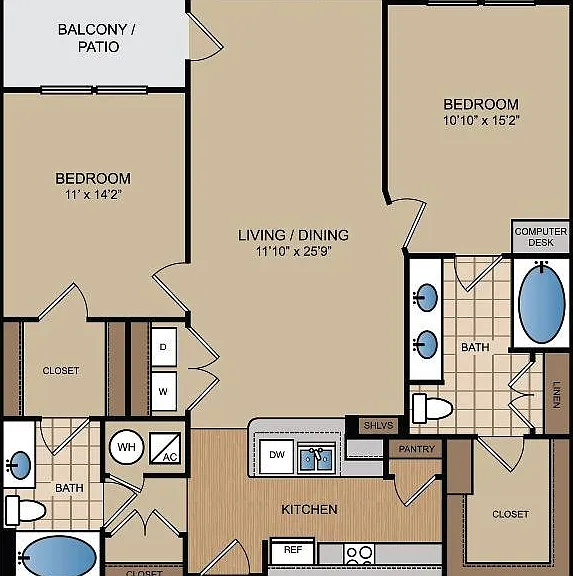 2 bedroom, 2 bath 2 bedroom, 2 bath