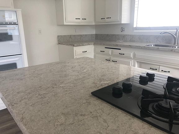 New quartz countertops, stainless steel sink, and dual oven