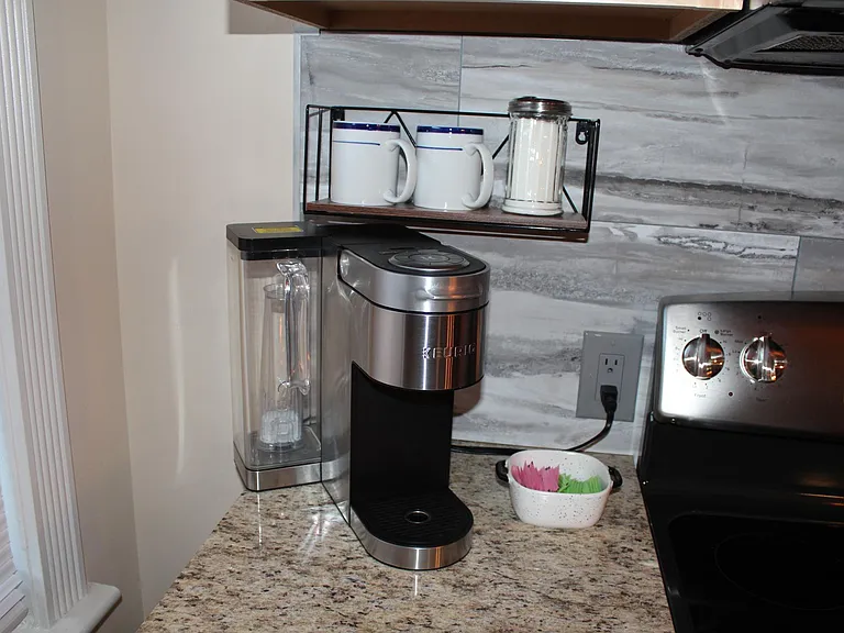 Keurig Coffee maker & cups, sugar