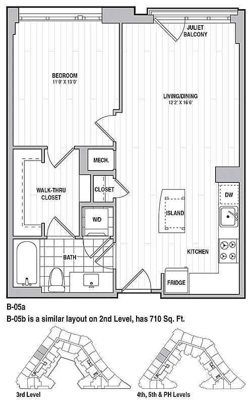 Floor plan 1 Bed 1 Bath 698 B