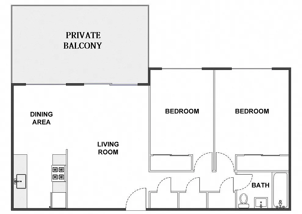Floor plan 2 Bed / 1 Bath: Type D