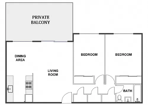 Floor plan 2 Bed / 1 Bath: Type D