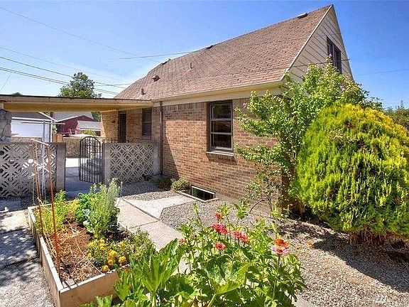 Fully fenced backyard with raised garden beds.
