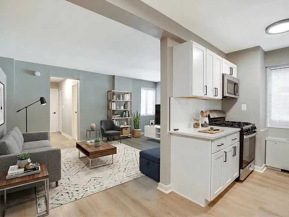 Kitchen and living room (virtually staged)