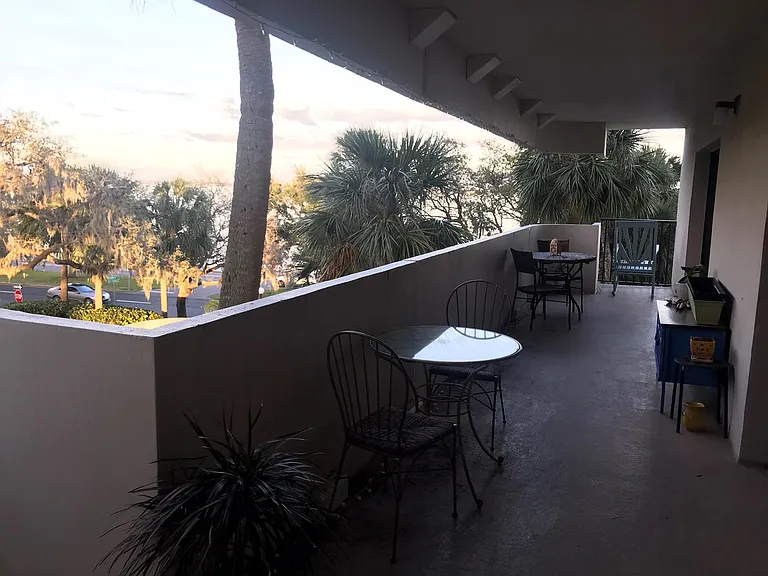 Patio is safe with great view, room for dining, reading, plants (same sized patio shown furnished for scale from different unit in building)