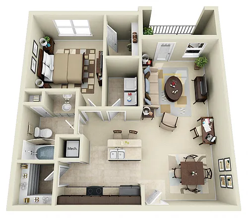 Floor plan A2 1 Bedroom 1 Bath