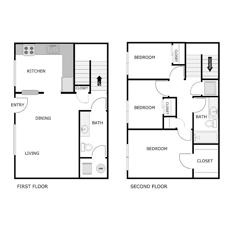 Floor plan 3 Bedroom 1.5 Bathroom Townhome